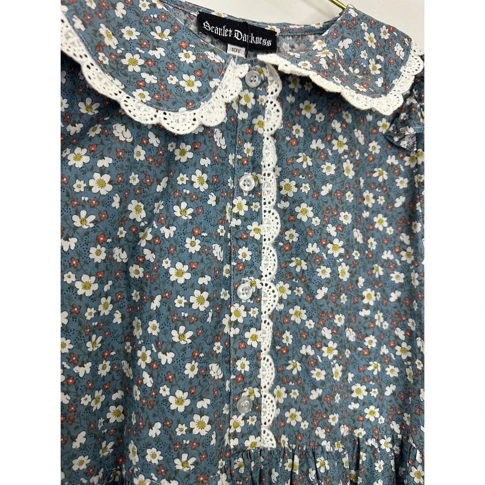 Scarlet Darkness Girls Colonial Prairie Cottagecore Dress Floral Pioneer Sz 10Y - Picture 4 of 12